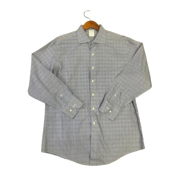 Brooks Brothers Shirt Mens 17-34 Regent Fit Non Iron Cotton Stretch‎ Blue Plaid - Picture 1 of 12